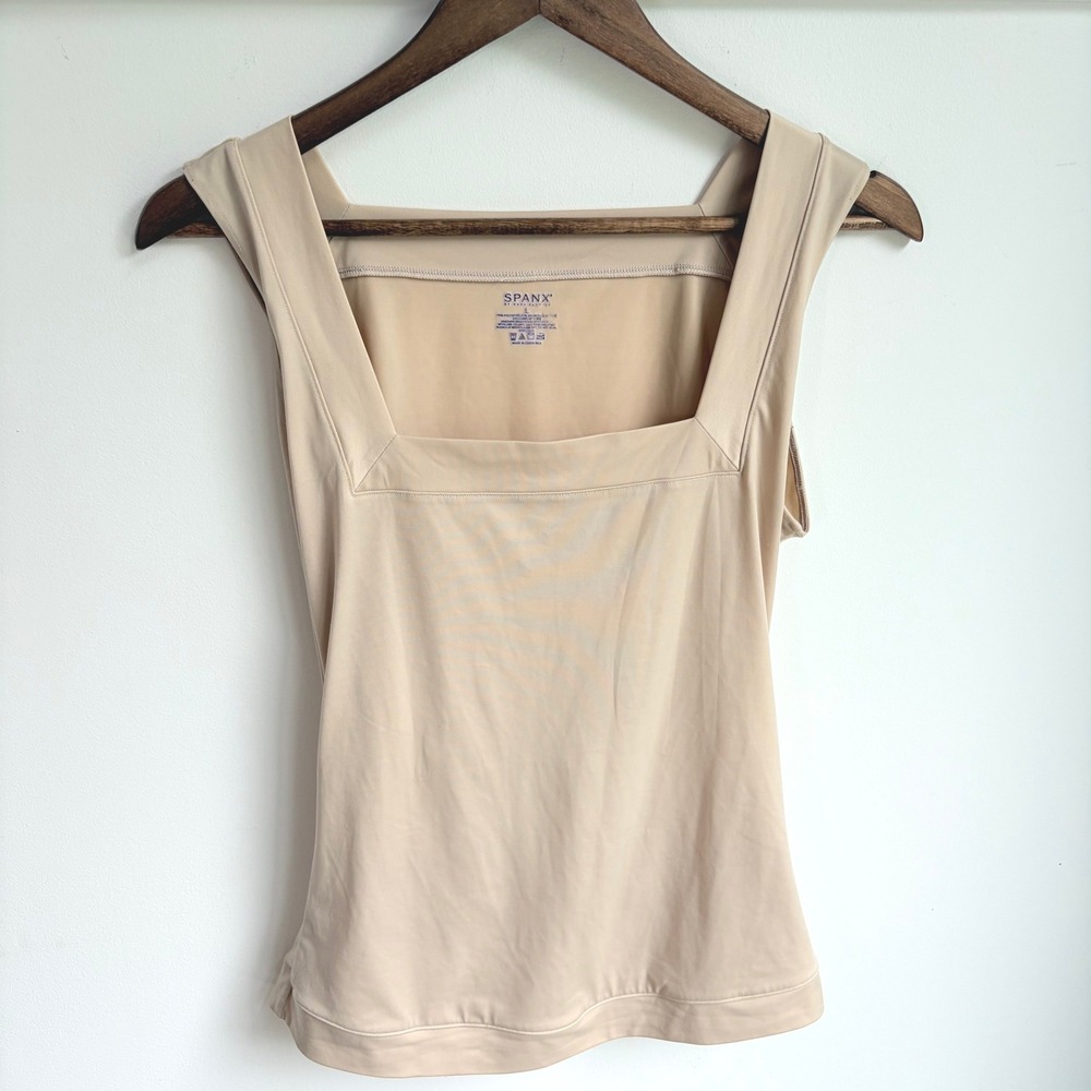 Spanx Tank Top Large Nude Beige Square Neck Compression Smoothing Under Shirt